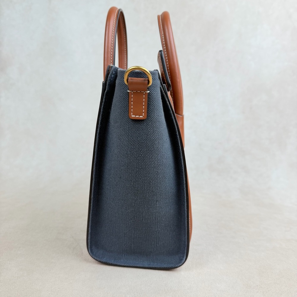 Celine Nano Luggage 2Way Blue Canvas (Denim-Style) Tan Leather Crossbody Bag - Picture 7 of 17